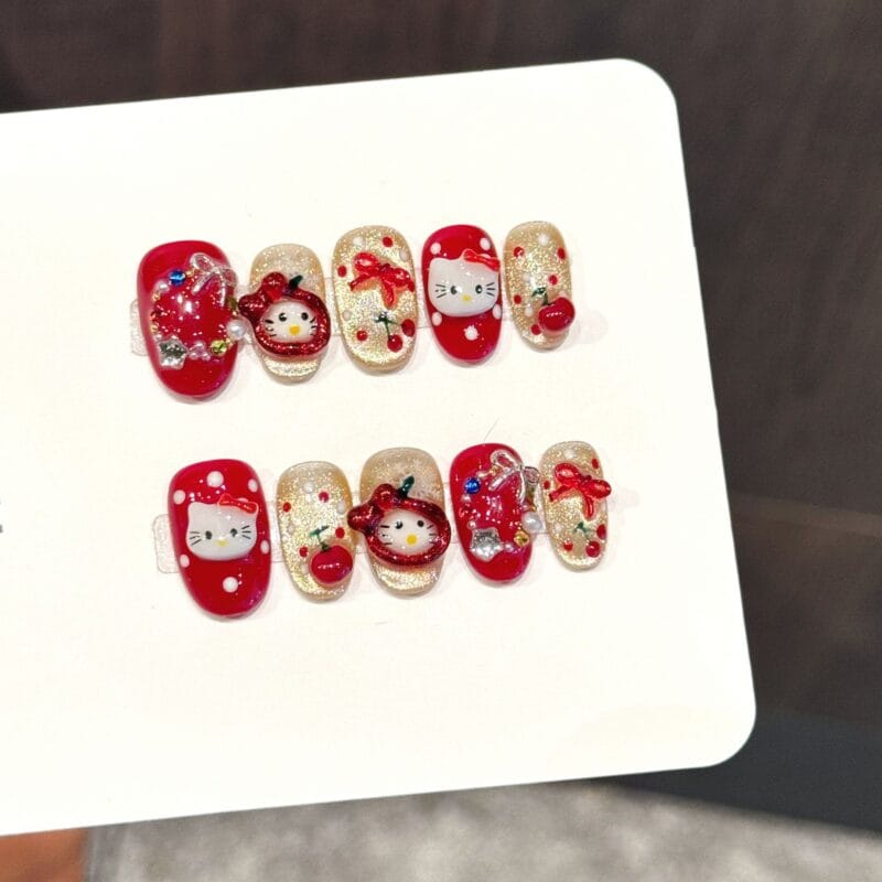 New Year Festive KT Cat Super Sparkle Cute Press-On Nails