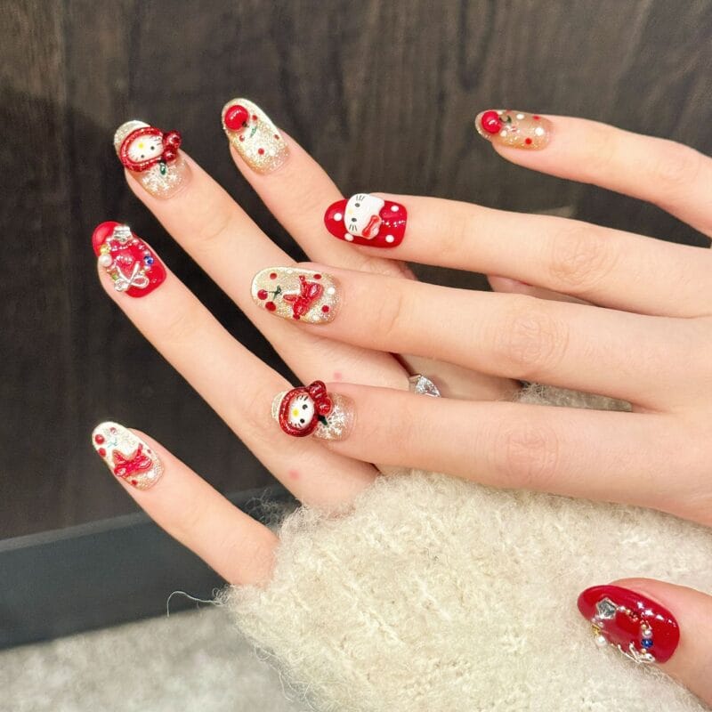 New Year Festive KT Cat Super Sparkle Cute Press-On Nails