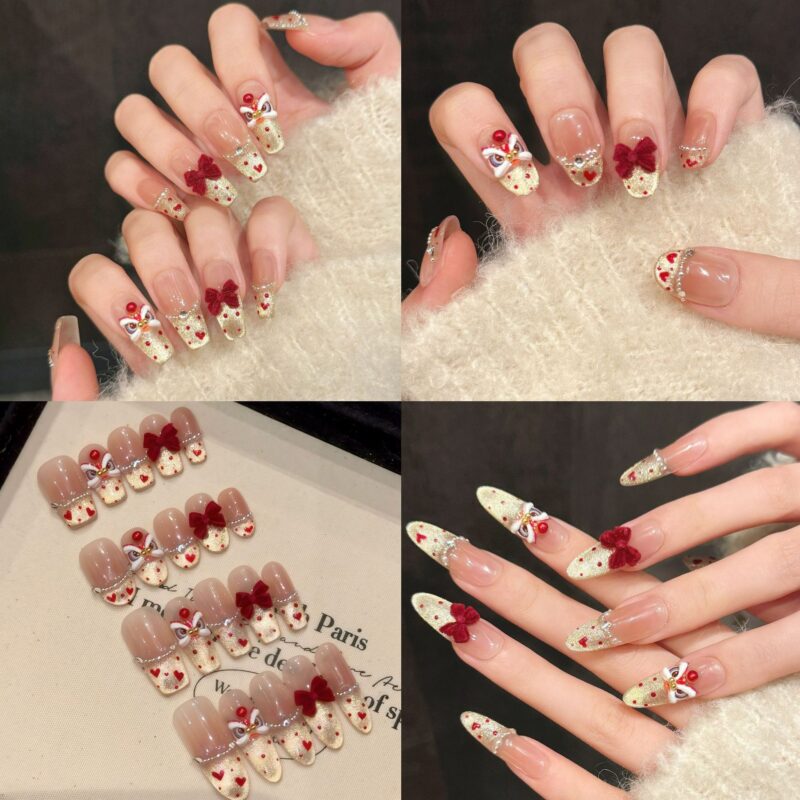 主图-06-1 Cat Eye Heart Lion Dance Bow Press-On Nails