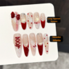 Burgundy Bow French Heart Lace Press-On Nails