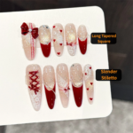 主图-06 (1) Burgundy Bow French Heart Lace Press-On Nails