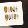 French Gold White Glitter Red Rhinestone Light Luxury Medium Oval Press-On Nails