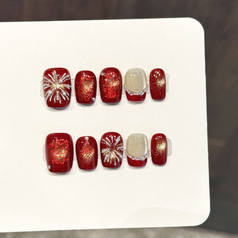 New Year Fireworks Super Sparkle Festive Chinese Style Press-On Nails