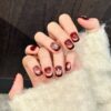 Light Luxury Burgundy Cat Eye Cross Rhinestone Whitening Press-On Nails