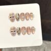 3D Lion Dance Champagne Super Sparkle Fireworks Pearl Press-On Nails