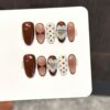Caramel Brown 3D Stereoscopic Carved Pattern Gentle Polka Dot Press-On Nails