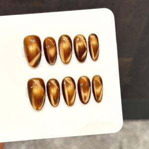 Amber Cat Eye Gilded Glitter Solid Color Press-On Nails