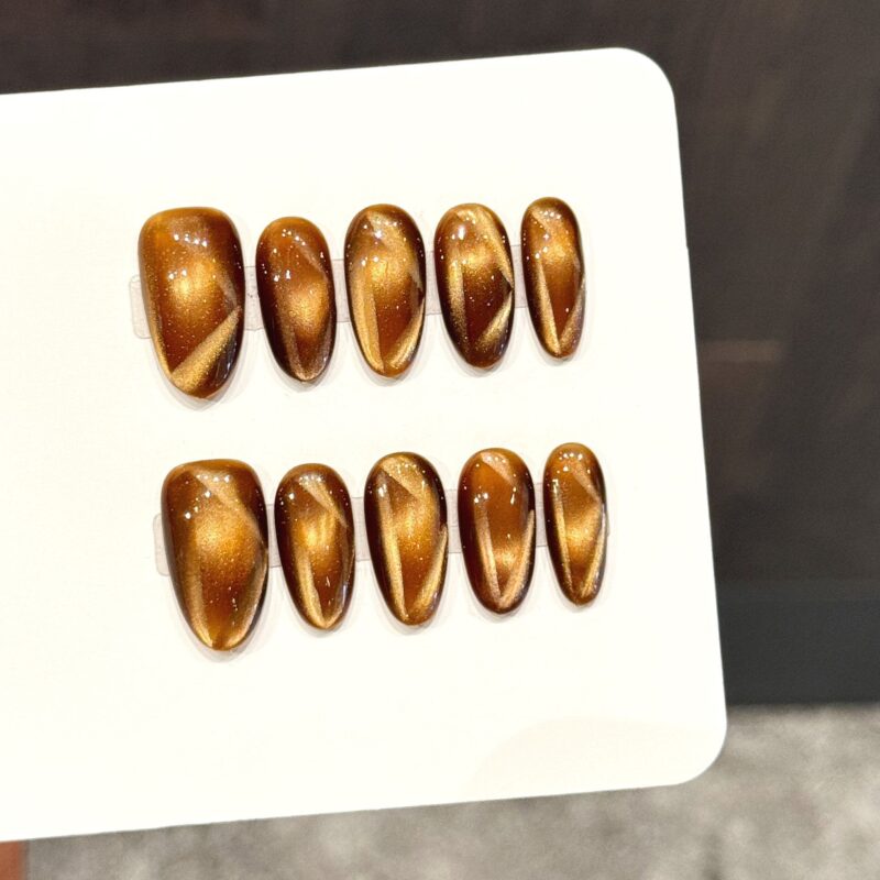 Amber Cat Eye Gilded Glitter Solid Color Press-On Nails