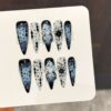 主图-06 Dark Style Ink-splashed Dark Blue 3D Embossed Carvings Press-On Nails