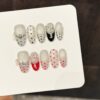 主图-06 Polka Dot Ice Crystal Silver Glitter Red-Black Color Block Press-On Nails