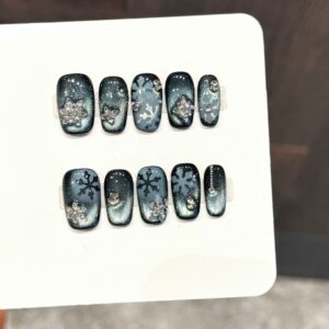 Handmade Ink Blue Super Sparkle Crushed Diamond Winter Press-On Nails