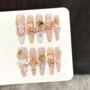Sweetheart Girly Pink Gold Bear Bow Snowflake Press-On Nails
