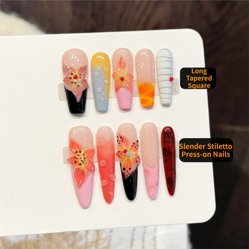 3D Water-Textured Carved Smudged Stiletto Press-on Nails