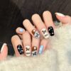 Hand-painted Snowflake Color Block Christmas Bow Press-On Nails