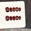 Light Luxury Burgundy Cat Eye Cross Rhinestone Whitening Press-On Nails