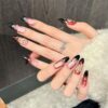 主图-07 Red Glitter Gradient Black Sweet Edgy Rhinestone Cross Press-On Nails