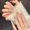 French Elegant Style Nude Brown Cat Eye Rhinestone-embellished Press-On Nails