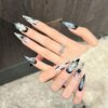 主图-07 Dark Style Ink-splashed Dark Blue 3D Embossed Carvings Press-On Nails