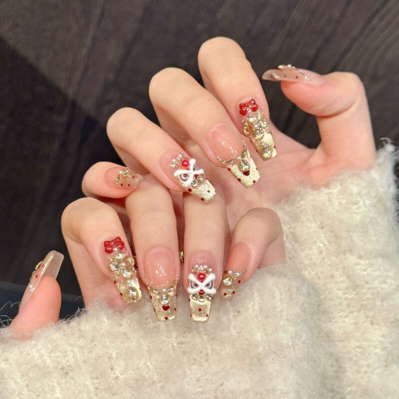主图-07 Cat Eye Heart Lion Dance Bow Press-On Nails