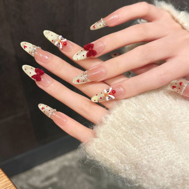 主图-08-2 Cat Eye Heart Lion Dance Bow Press-On Nails