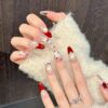 Burgundy Bow French Heart Lace Press-On Nails