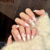 French Girly Style Hand-carved Pattern Pearl Press-On Nails