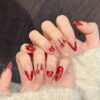 Burgundy Mirror Finish Heart Pearl Cherry Press-On Nails