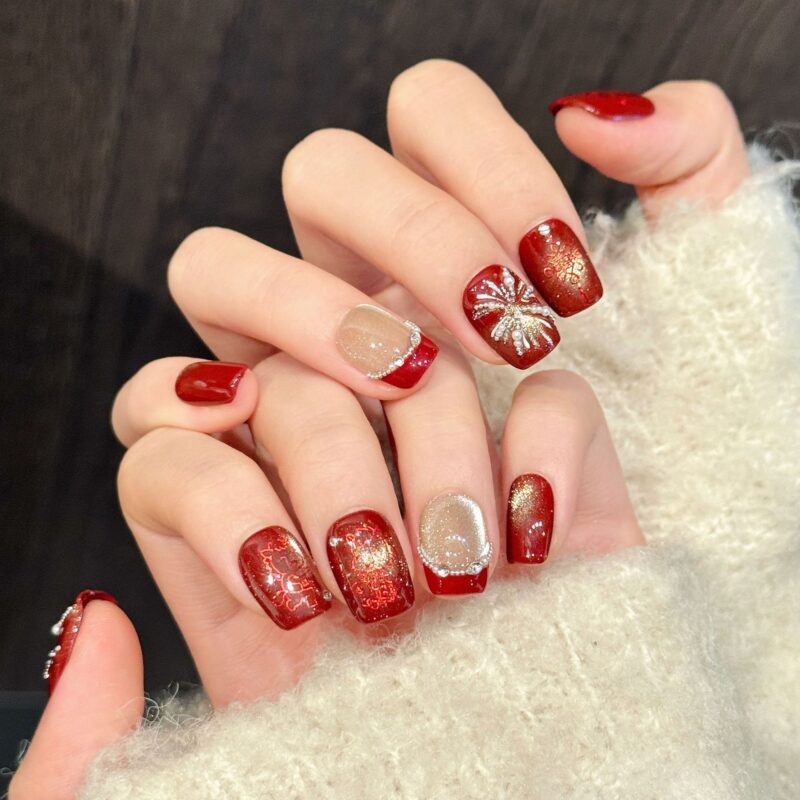 New Year Fireworks Super Sparkle Festive Chinese Style Press-On Nails