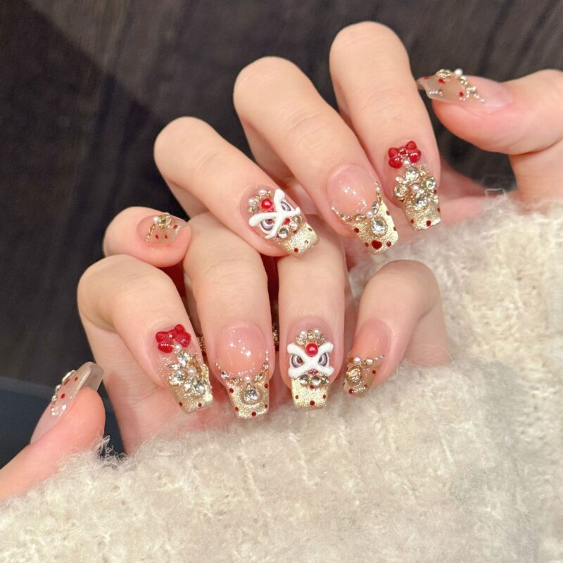 主图-08 Cat Eye Heart Lion Dance Bow Press-On Nails