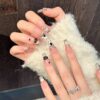 French Sweet Strawberry Translucent Pink Black Diamond Chain Press-On Nails
