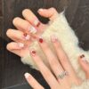 主图-08 Sweet Girly Style Translucent Pink Strawberry Pearl Press-On Nails