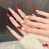 Burgundy Bow French Heart Lace Press-On Nails