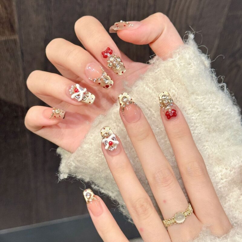 主图-09 Cat Eye Heart Lion Dance Bow Press-On Nails
