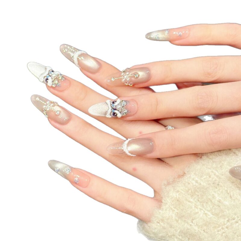 主图-10 Crystal Ice Fox Cat Eye Light Luxury Handmade Press-on Nails | Long Oval