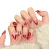Burgundy Mirror Finish Heart Pearl Cherry Press-On Nails