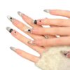 French Sweet Strawberry Translucent Pink Black Diamond Chain Press-On Nails