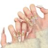Sweetheart Girly Pink Gold Bear Bow Snowflake Press-On Nails