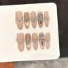 French Light Luxury Nude Pink Champagne Large Diamond Long Oval Press-On Nails