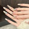 French Light Luxury Nude Pink Champagne Large Diamond Long Oval Press-On Nails