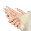 French Light Luxury Nude Pink Champagne Large Diamond Long Oval Press-On Nails